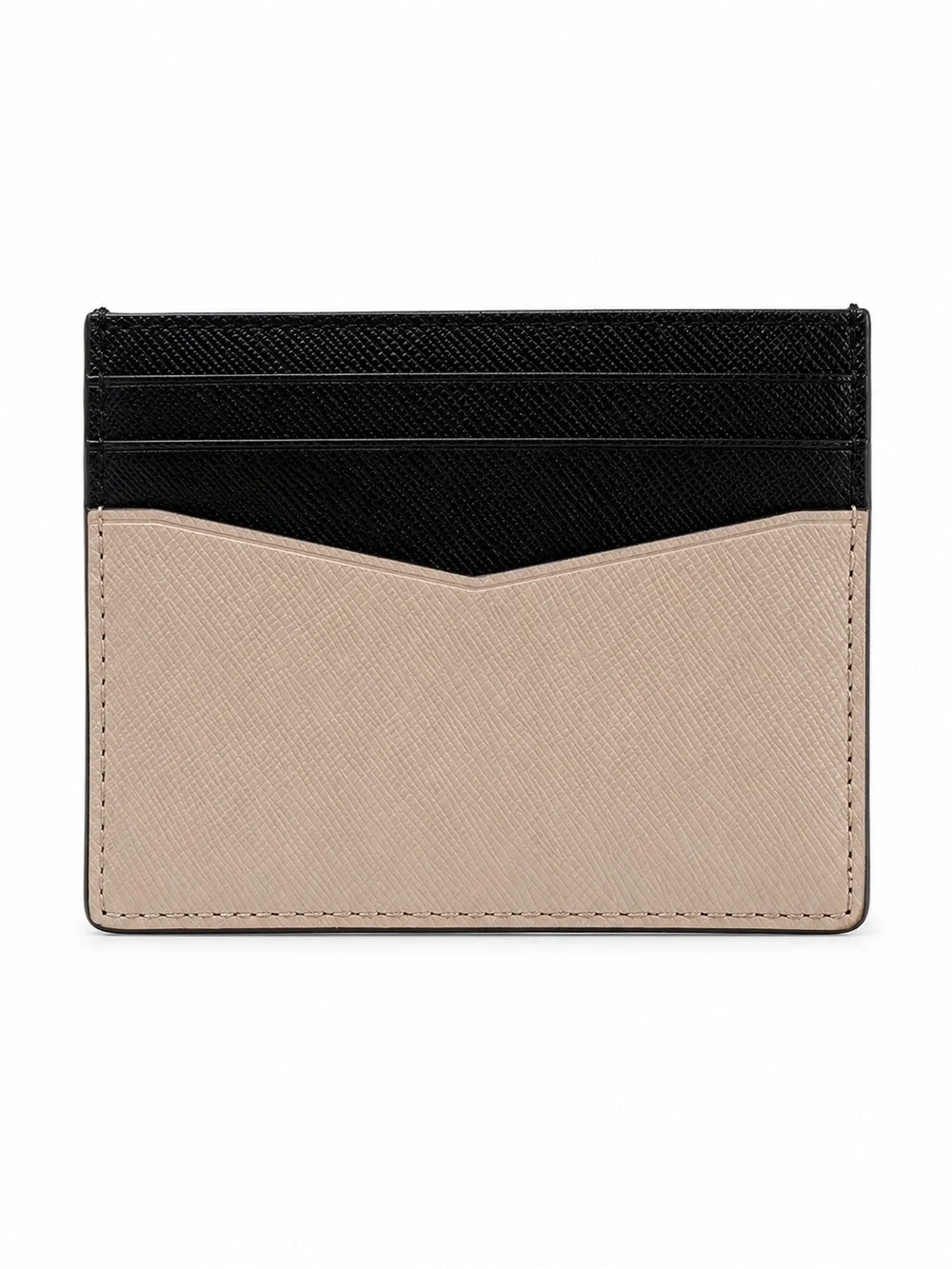 Kate Spade New York Black Beige Saffiano Leather Card Holder Wallet EUC